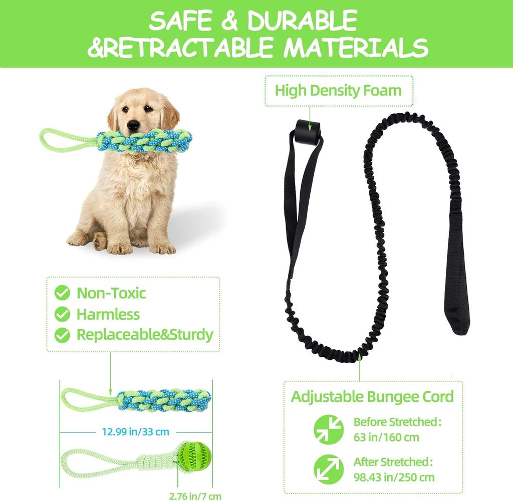 Interactive Dog Toy Tug of War Spring Rope Dogs Outdoor and Indoor Hanging Pull Rope Ball Puppy Molar Teeth Cleaning Chew Toys