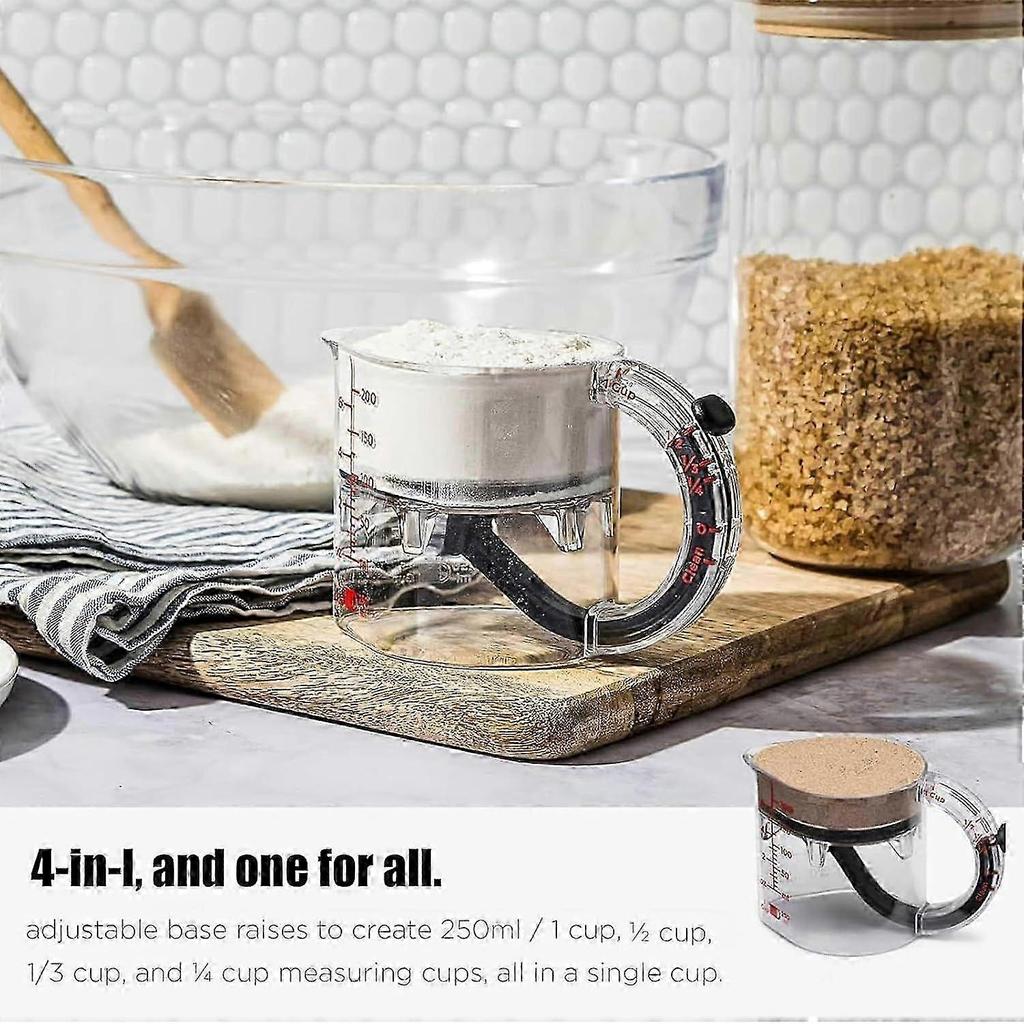 4-in-1 Adjustable Measuring Cup, Multi-Functional Measuring Cup with Scraper-Style Seal Base, Space-Saving Easy to Clean No Waste Design, Multi Measur