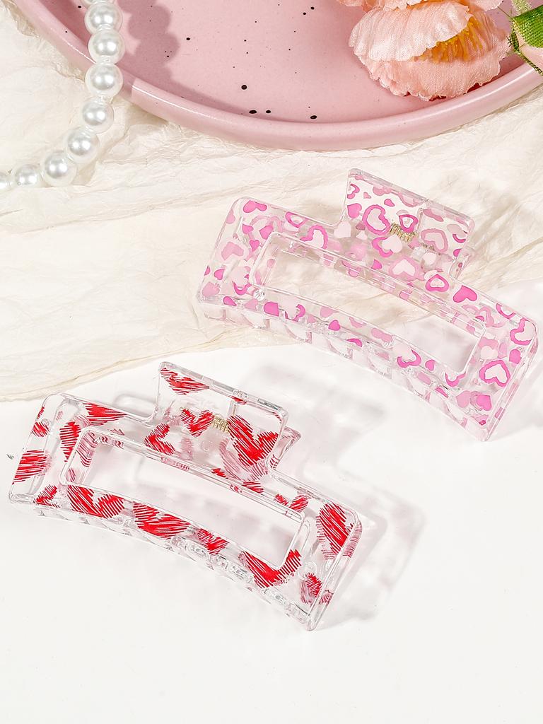 8Pcs Pink Heart Print Hair Claw Clips for Women,Strong Hold Colorful Hair Clamps Hairpin Valentine's Day Hair Accessories Gift