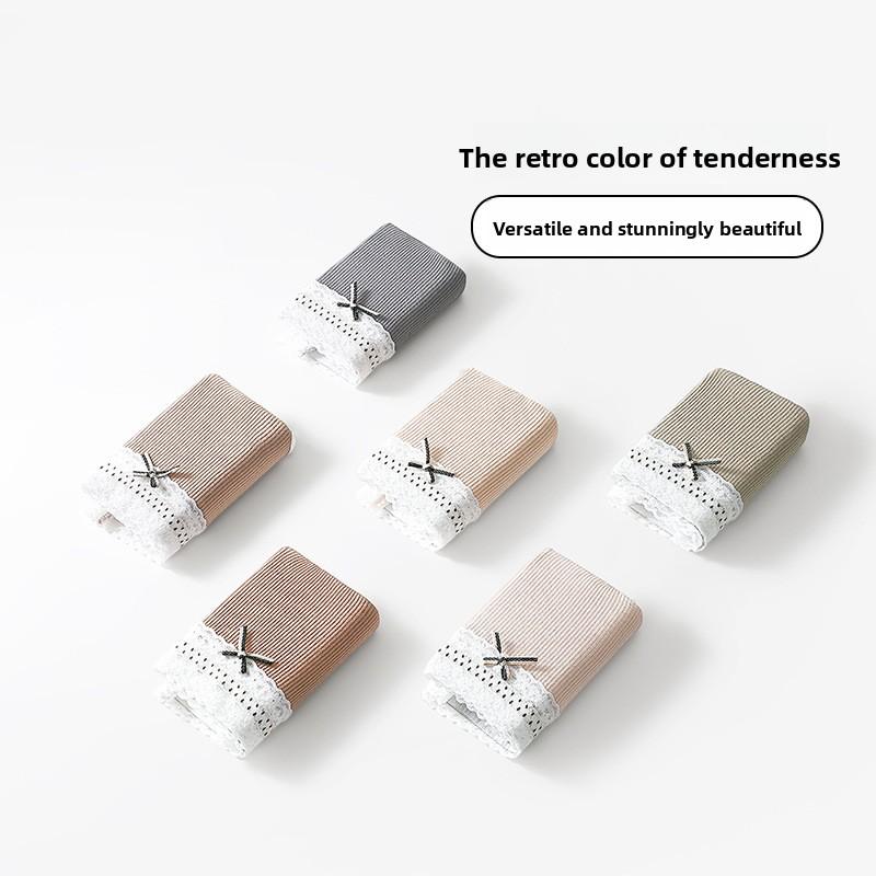 Ladies Spring and Autumn Pure Cotton 10 Antibacterial Extended Crotch Antibacterial No Scar Mid-waist Triangle Briefs