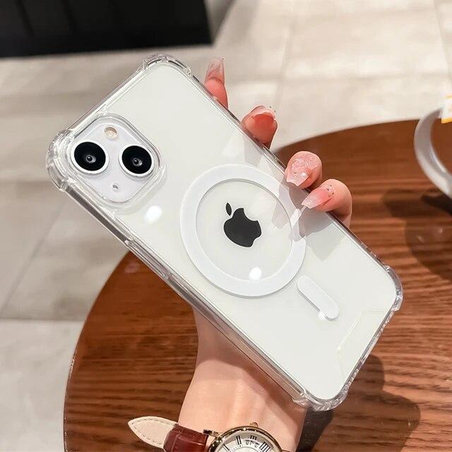 Clear For Magsafe Magnetic Case For iPhone 14 13 12 11 Pro Max 14 Plus Shockproof Protective Cover Wireless Charging Accessories