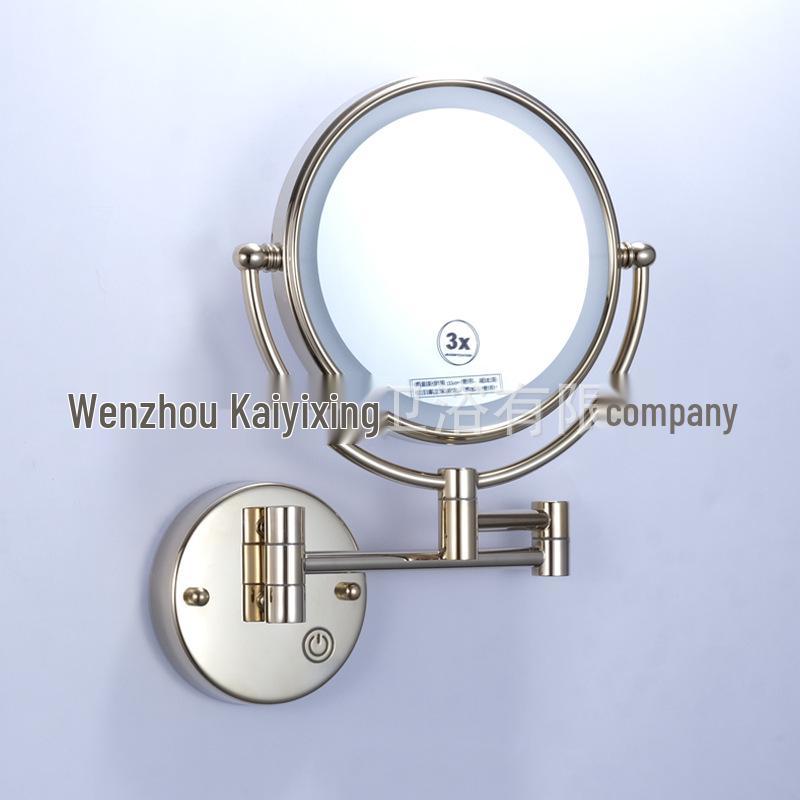 Wall-Mounted LED Touch Makeup Mirror with Recessed Wiring, Telescopic Fold, for Hotel Bathrooms