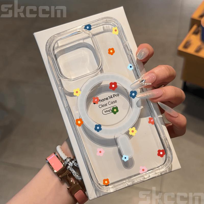 Small Flower Heart Graphic For Magsafe Wireless Charger Phone Case For iPhone 16 16E 15 14 13 12 11 Pro Max XS XR X Clear Cover