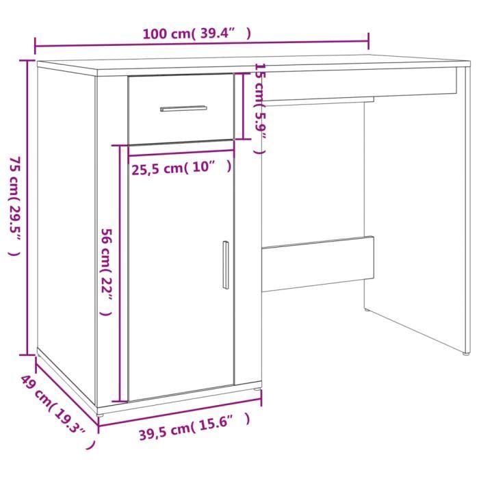 VidaXL Bureau avec armoire gris béton bois d'ingénierie 3185435