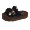 Korean Version 2025 Autumn and Winter New Mao Mao Shoes Curly Hair Outer Wear One-word Slippers Platform Shoes Velvet Cotton Slippers Women