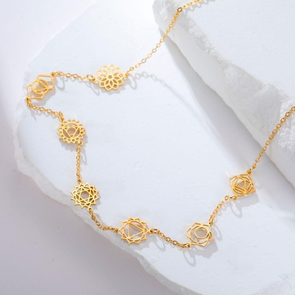 Gold Color Chakra Charm Choker Stainless Steel Energy Pendant Necklace  Women Jewelry