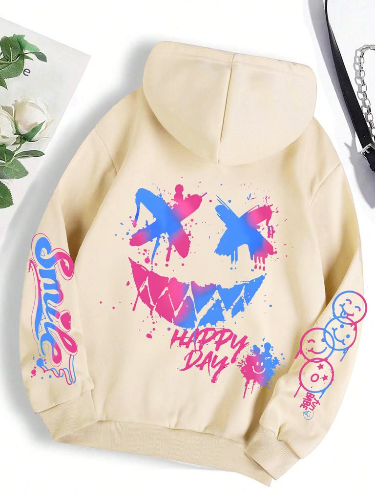 2025 Happy Day Graffiti Print Man Women Hoodie Street Hip Hop Hoody Fashion Crewneck Hoodies Vintage Oversize Clothes Autumn