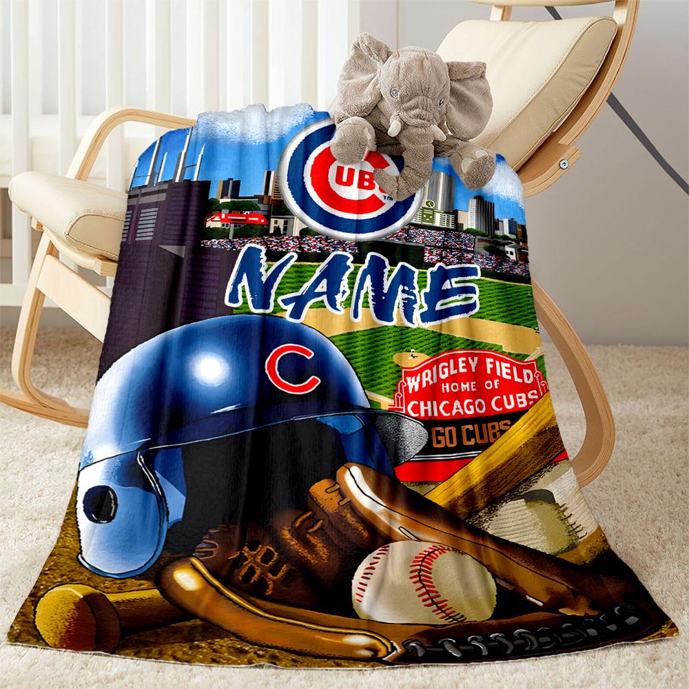 Chicago Cubs Fan Gear Personalized Text Blanket Cozy Customizable Blanket Soft & Cozy Versatile for Chair Office Chair Sofa Bed Four Seasons Universal