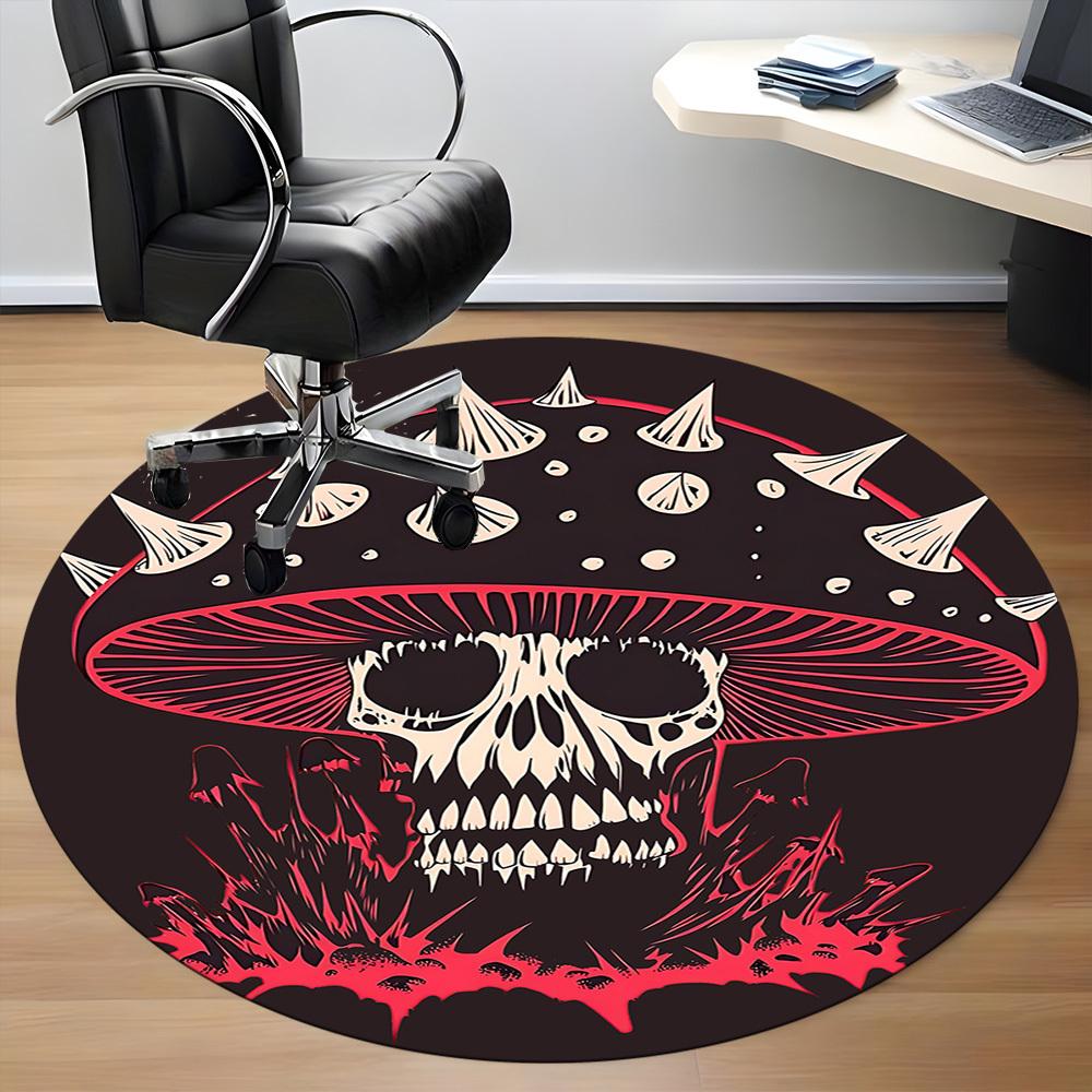 1pc Mushroom Skull Office Round Area Rug, Under Office Chairs Bedroom Living Room Home Decor, Room Deco