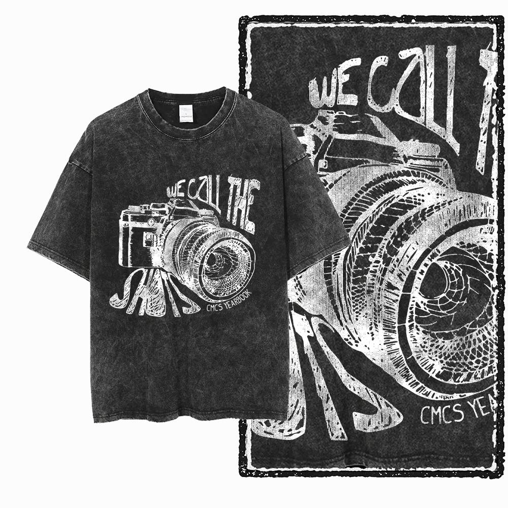 2026 Hot Sale Washed Distressed Men Women Photographer T-Shirt Photography Black Cotton Camera Lover Graphic Print Cotton Tee Shirt Short Sleeve Top