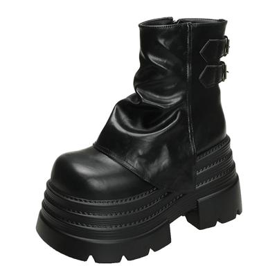 10CM Women Chunky Motorcycle Boots Autumn Hidden Heels Leather Sneakers Winter Waterproof Snow Boots High Platform Ankle Boots