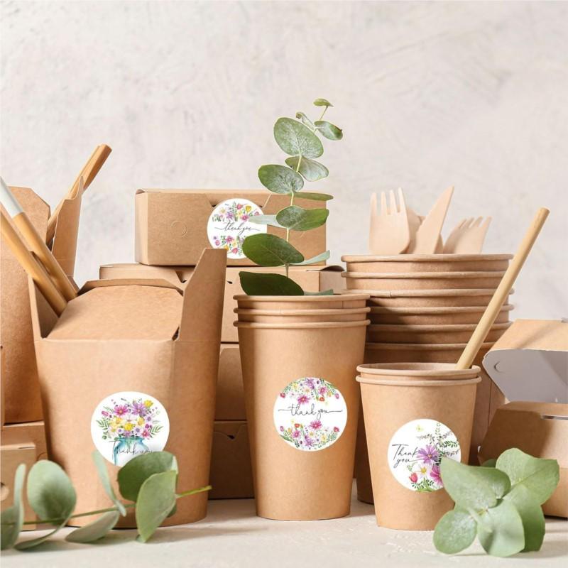 100-500Pcs Flowers Round Thank You Stickers For Supporting Small Business Seal Labels Wedding Party Stationery Stickers