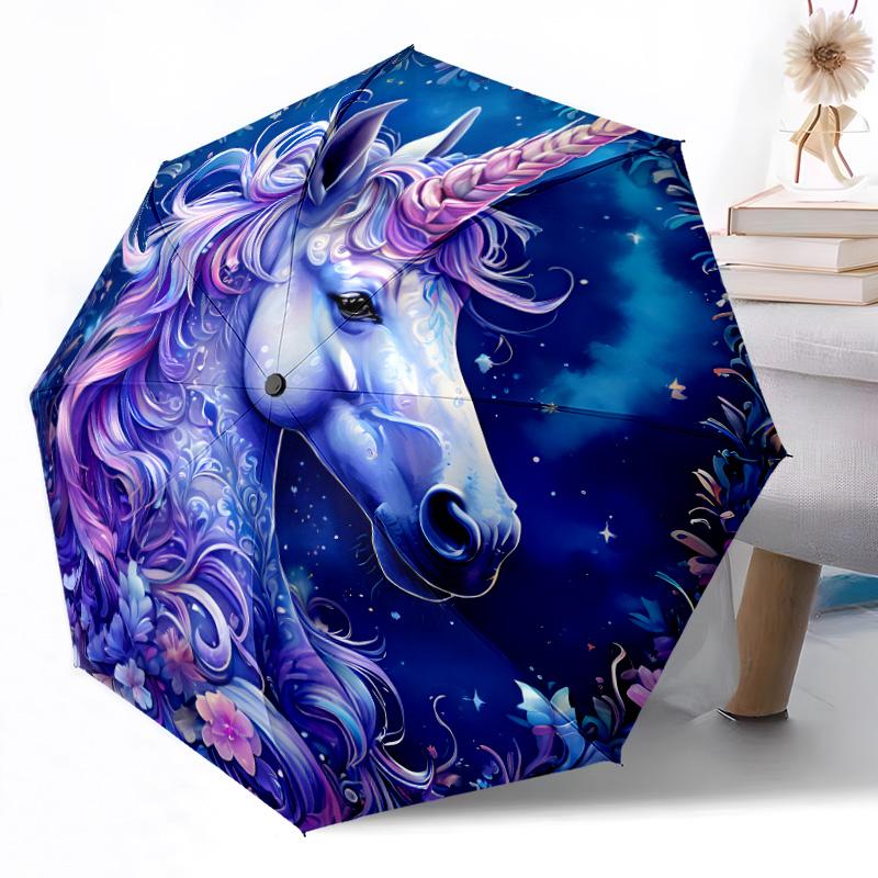 Floral Celestial Unicorn Art Outdoor Automatic Umbrella Retractable Design with 8-Rib Durability Lightweight Perfect Gift for Friends Family
