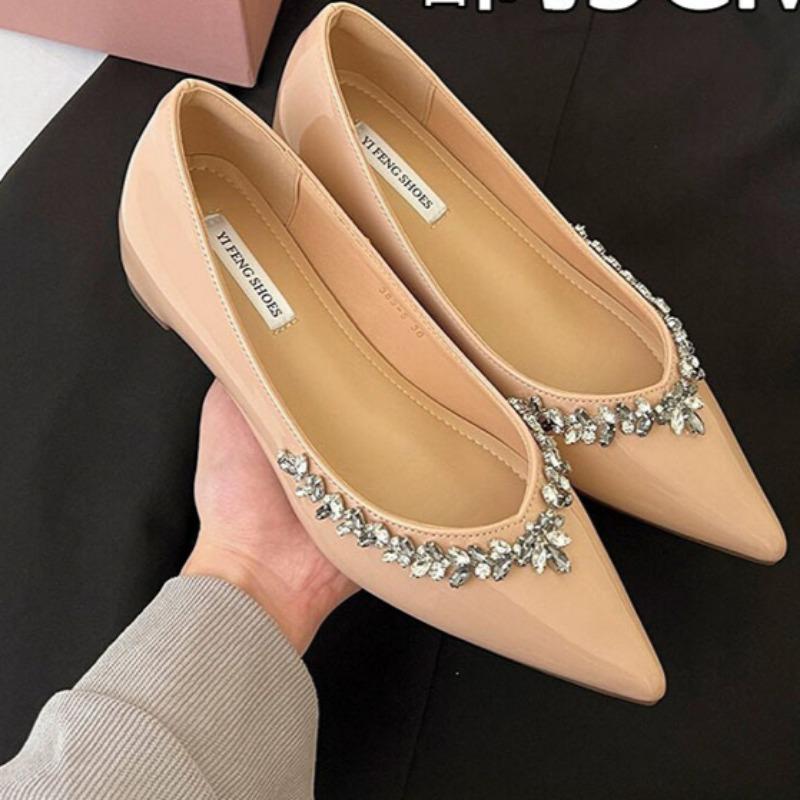 Fashion Women's Fashion Inside Elevating Flat Shoes Spring New Pointed Head Shallow Mouth Water Diamond Soft Sole Non-slip Single Shoes