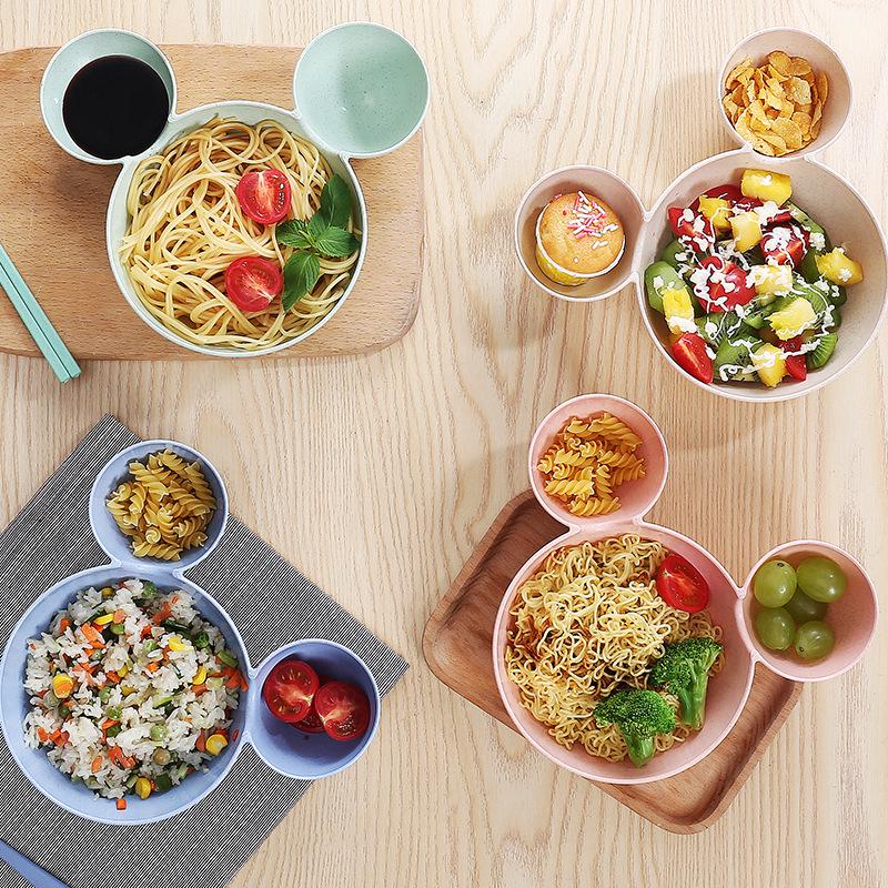 

Mickey Mouse Wheat Straw Children s Tableware Set: Divided Bowl, Plate, Fork, Spoon, and Chopsticks. Nordic Beige (Single Bowl)