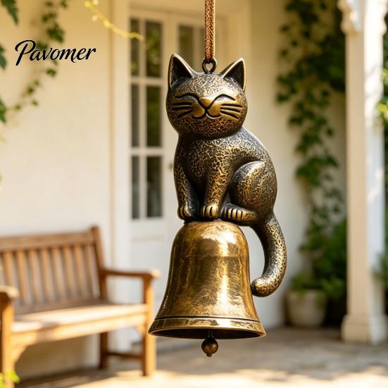 Glücksbringendes Geschenk zum Geburtstag Metallkatze Windspiel, Einzigartige Gartendekoration, Außenstatue Klingeln Exquisite Türhängeornamente Liebhaber, Windspiele Glocke