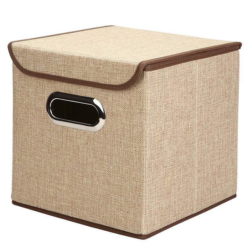 Square Cotton Linen Folding Storage Box Home Bedroom Clothes Quilt Storage Organizer Fabric Underwear Storage Box with Cover
