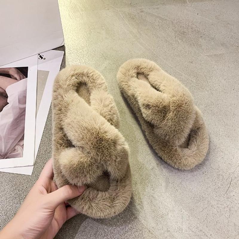Thick Soled Woolen Slippers for Autumn and Winter Korean Version, Cross Dressing Slippers for Outerwear, Home Woolen Cotton Slippers