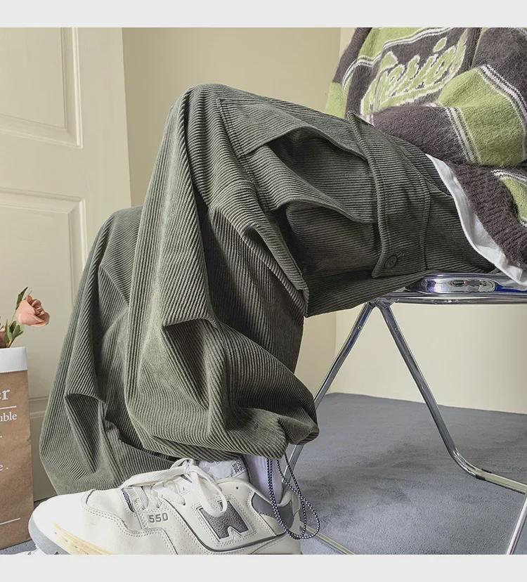 Salopette retrò da uomo in velluto a coste con coulisse e tasche grandi - Spessa e ampia per abbigliamento casual autunnale e invernale.