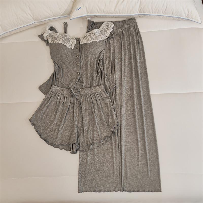 Women's Lace Camisole Sleepwear Set with Chest Pads - Sweet & Sexy Spring/Summer Homewear.