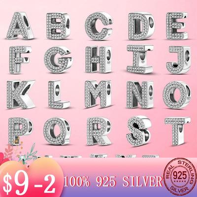 Heißer Original 925 Silber Brief CZ Zirkon A bis Z 26 Brief Charms Perlen fit MULA Charms Armband Silber 925 schmuck