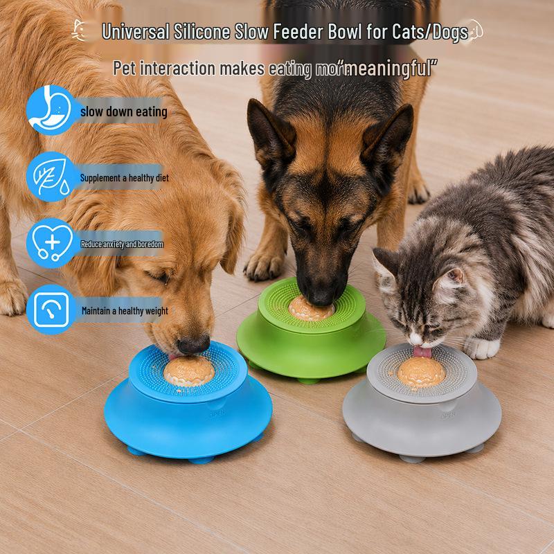 Silicone Slow Feeder Bowl with Suction and Ball, Non-Slip Licking Mat for Cats and Dogs