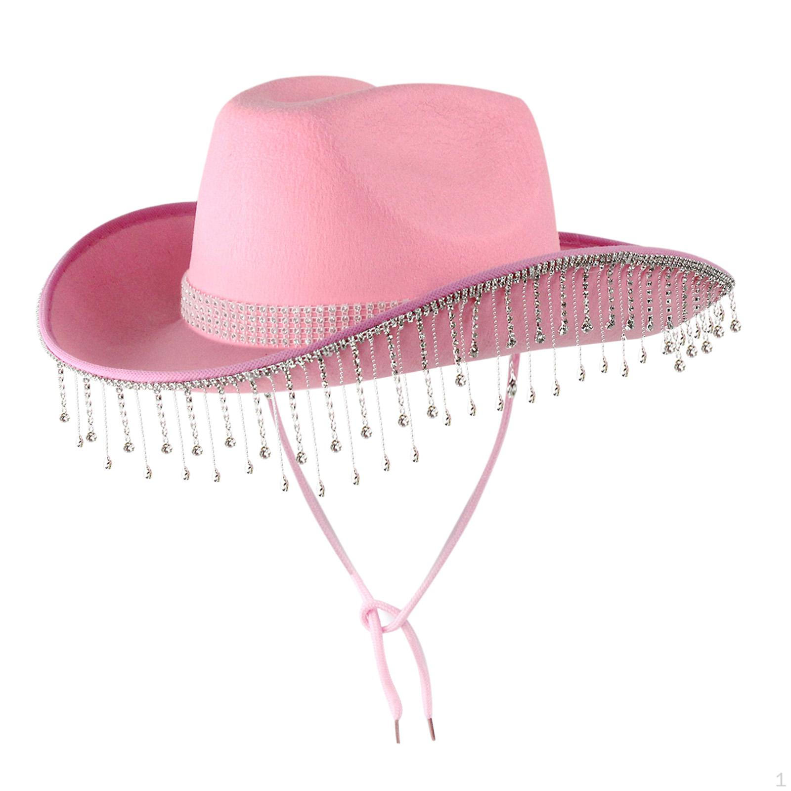 

Классическая розовая ковбойская шляпа в западном стиле для женщин, отлично подходит для Хэллоуин-вечеринок White Rhinestones