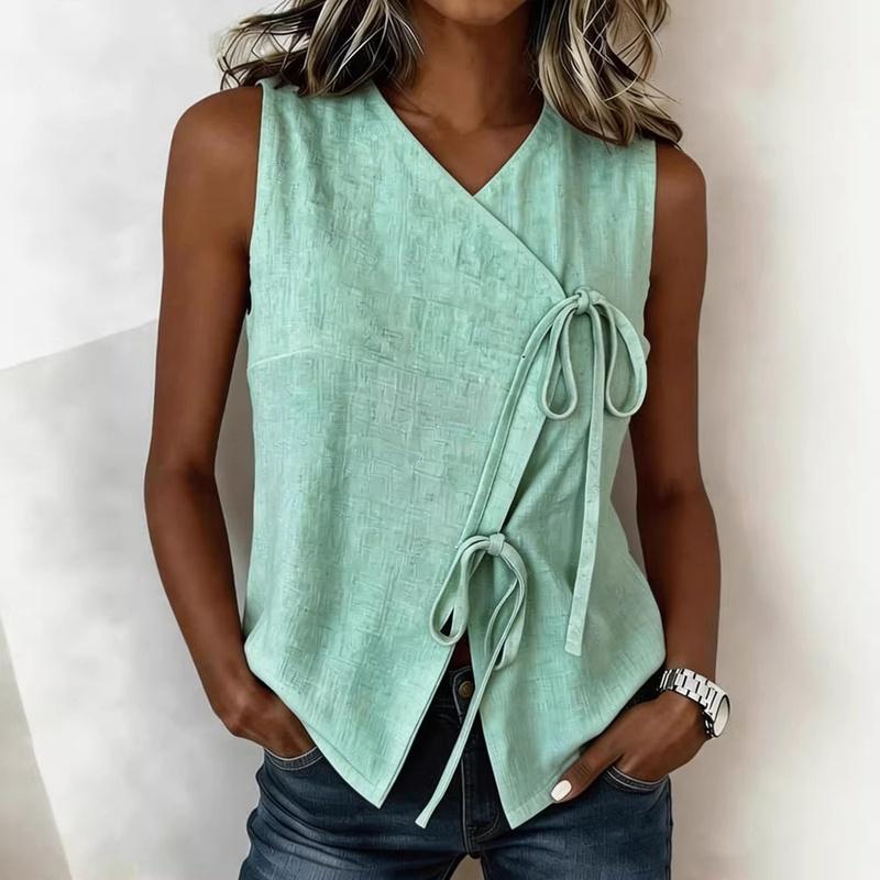 

Women Clothing European Style Lace Up Summerv Sleeveless Fashion Tank M зелёный