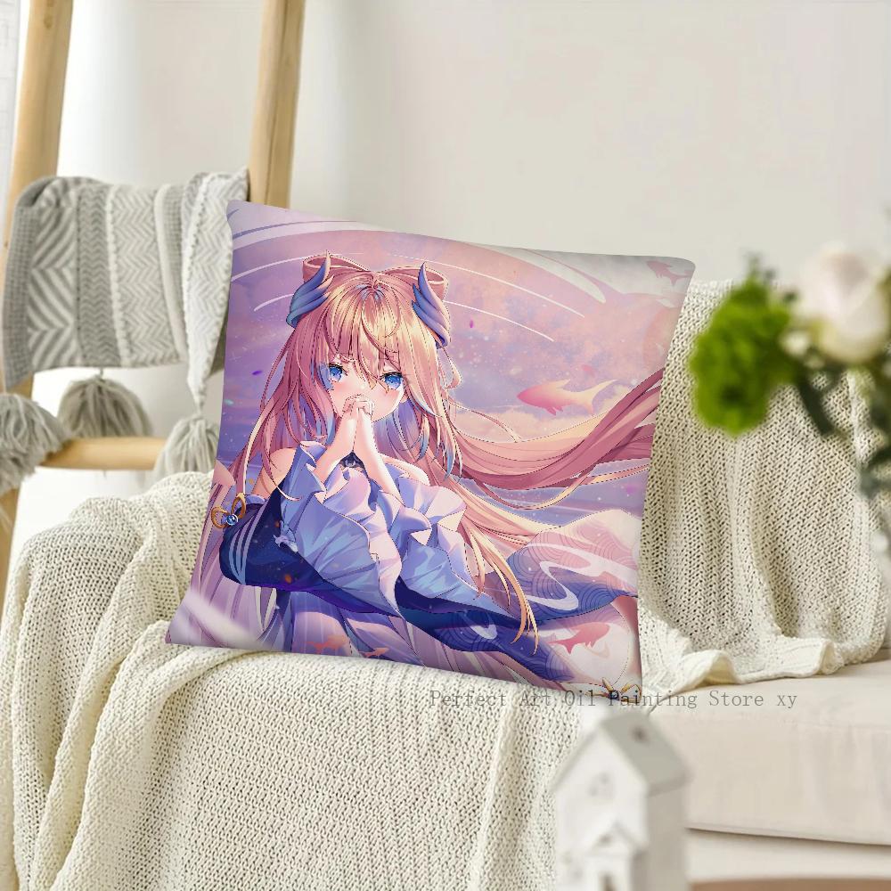 Game Anime Genshin Impact Sangonomiya Kokomi Pillow Case Square Pillow Cushion Cover Bedroom Sofa Room Decoration Casual