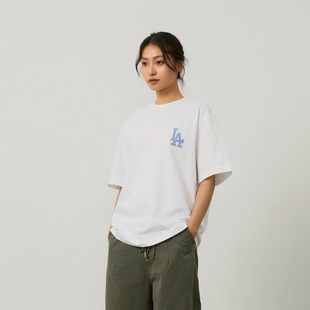 New MLB Base Logo T Shirts Unisex Ecru 3ATSU0143-07WHS