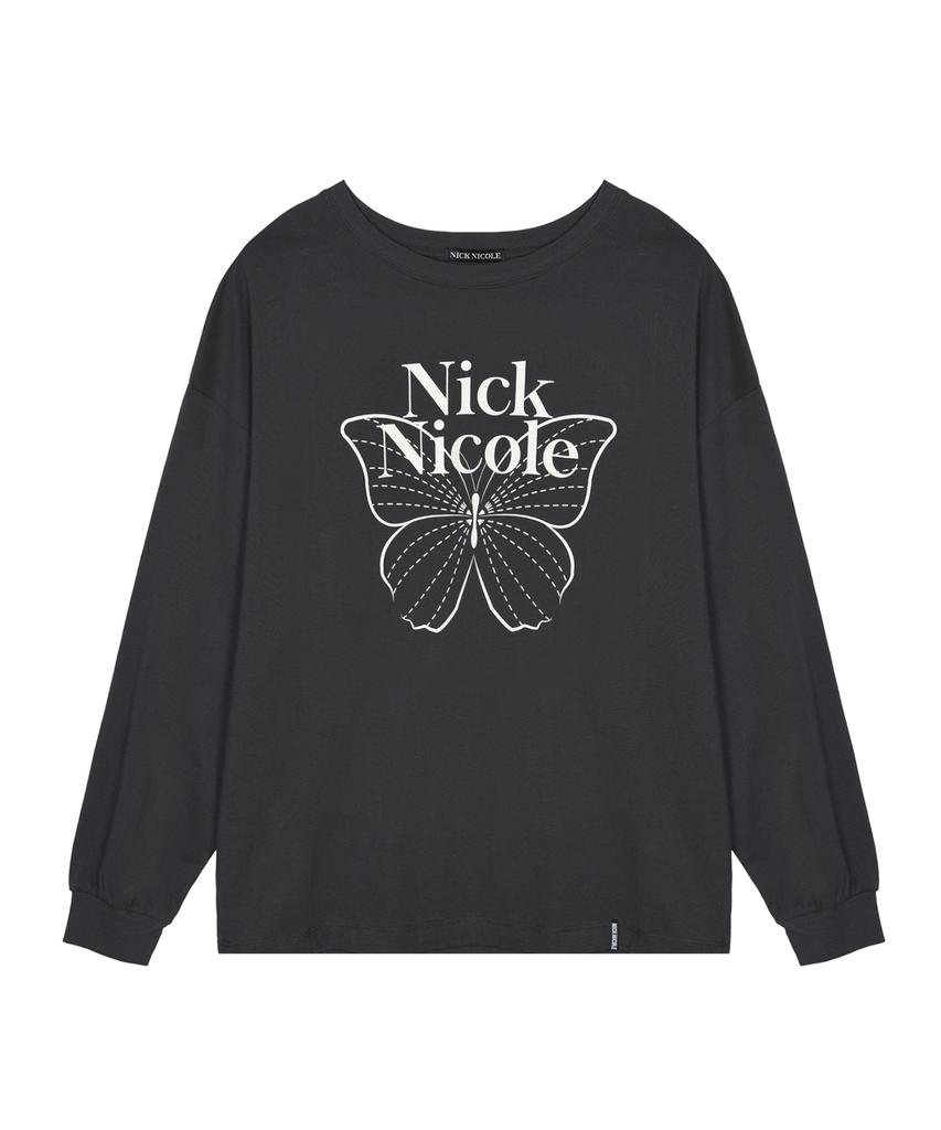 Nigaennikol Butterfly Signature Ls Top_Charcoal Cream