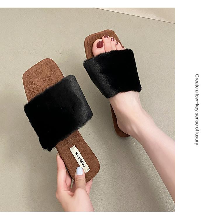 

Сексуальные домашние тапочки Женские шлепанцы Короткий плюш Плоская низкая подошва Туфли для женщин Однотонные Меховые Слипоны Платформа Зимняя обувь Большой размер 42 чёрный