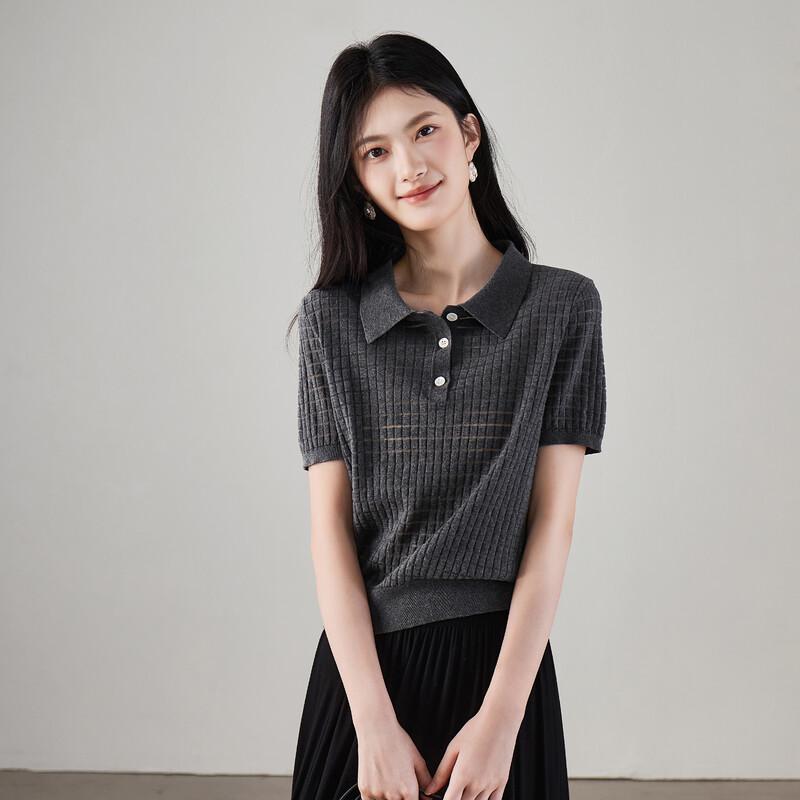 SOFSIL Women's 2026 Spring 3D Cutout Polo Knit Short Sleeve Top