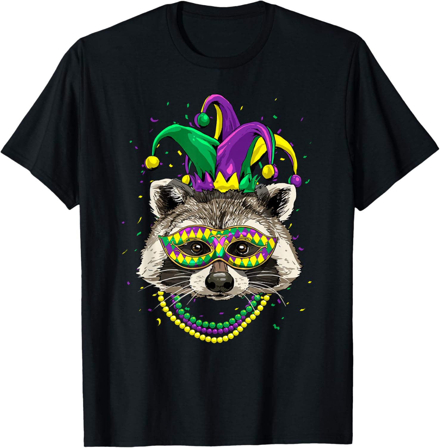 

Raccoon Mardi Gras Graphic Tee Breathable Cotton Short Sleeve Casual T-Shirt 4XL