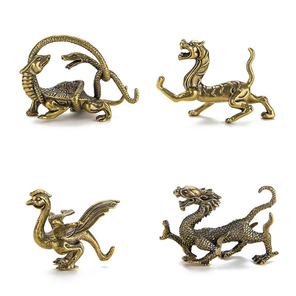 Bronze Dragon Ornament Office Home Accessories Crafts Four Divine Beasts Desktop Car Decoration Supplies