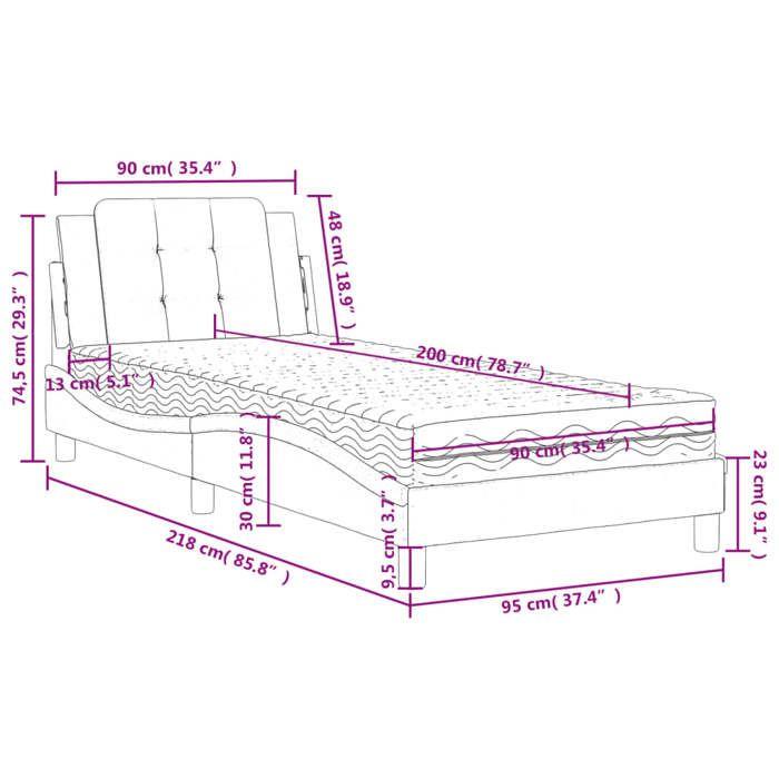 VidaXL Bed with Mattress, Upholstered Bed with Headboard Cushion, Single Bed, Adult Bed, Bedroom Furniture 3208841