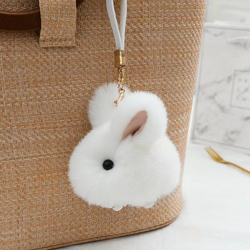 Cute Portable Plush Rabbit Keychain Mini Bunny Fur Hairball Pendant Bag Hanging Ornaments Car Key Hold Gift