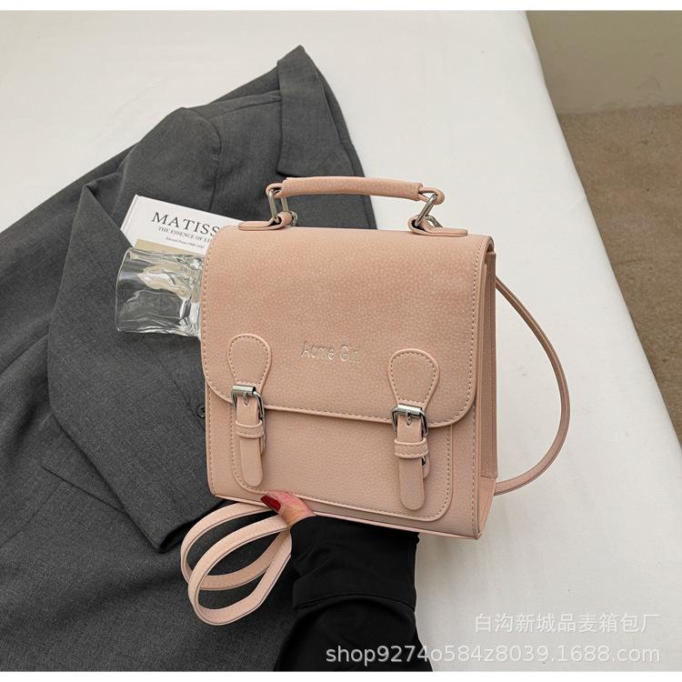 

Casual retro college style backpack women s 2025 premium sense portable shoulder bag fashion messenger small square bag