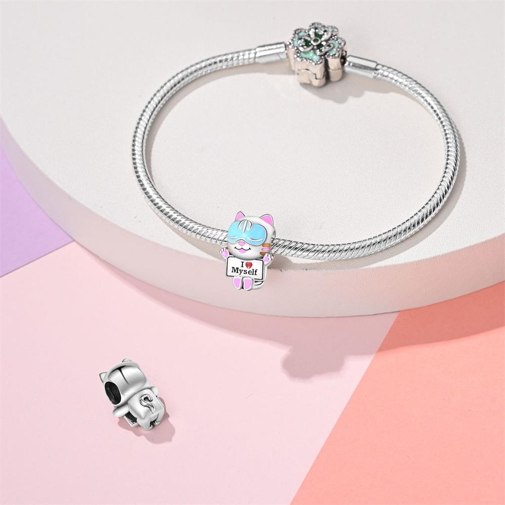 Original Charms Kupfer Tier Katze Perlen Passend für Armband Damen Schmuckherstellung DIY Geschenk