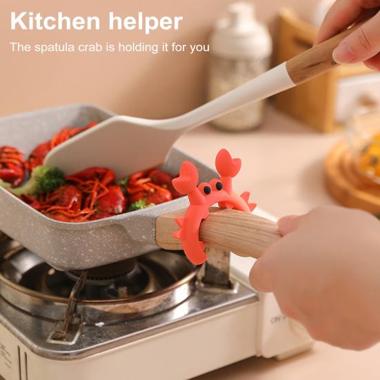 1Pcs Crab Shaped Silicone Spatula Holder Rack Anti Scalding Spoon Rest Clip for