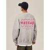 Wassup Trendy Brand Gray Fleece Sweatshirt for Men and Women, Autumn and Winter Loose Casual Versatile American-Style Heavyweight Crew Neck Top