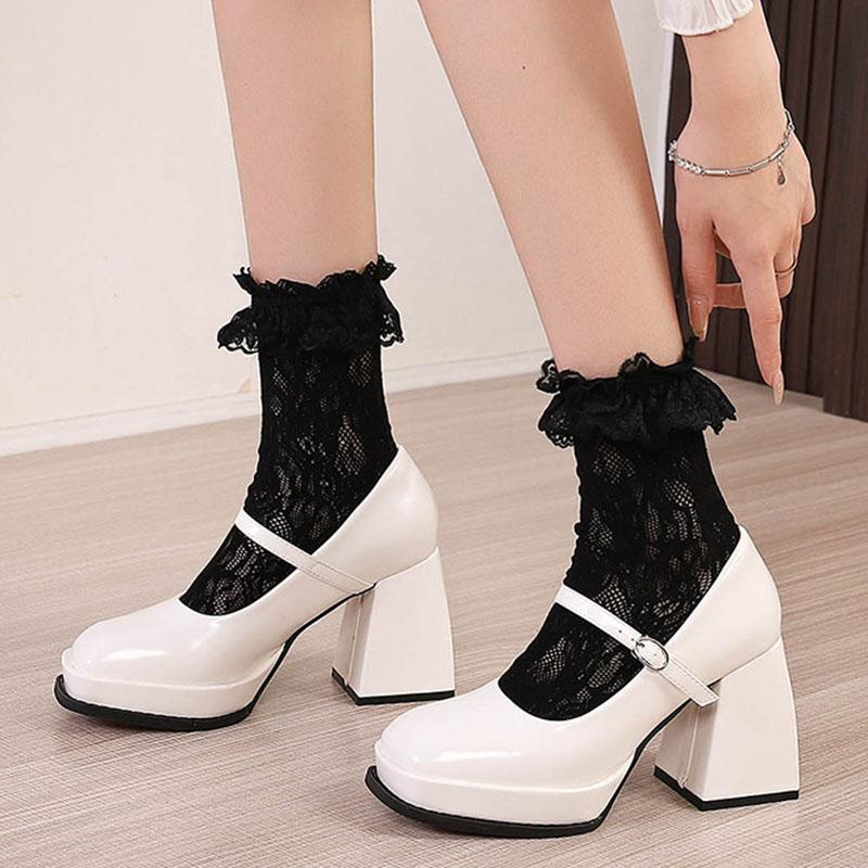 

Женские туфли Мэри Джейн в стиле Лолиты, новые модные туфли из лакированной кожи с увеличенным водонепроницаемым квадратным каблуком 2024 года 41 белый