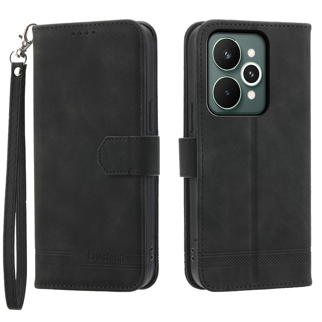 DIERFENG DF-03 For Realme 15 Pro 5G/15 5G Case Lines Imprint Wallet Leather Phone Cover with Wrist Strap