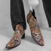 Large size leopard print Chelsea boots autumn and winter new short boots high top boots medium top leather shoes
