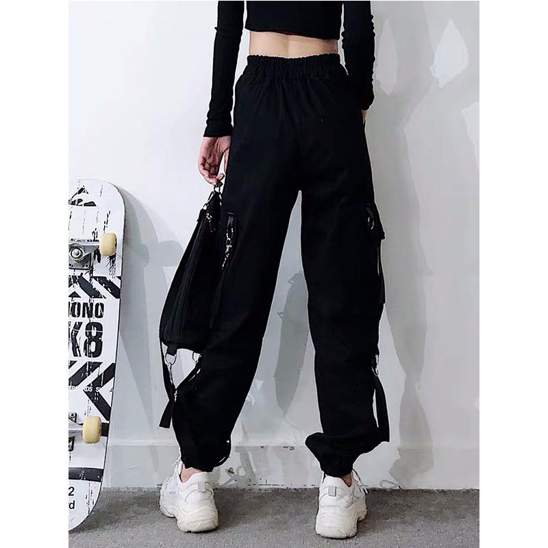 Women's Hip Hop Ankle-Tie Cargo Pants - Trendy Straight-Leg Loose Fit for Spring/Autumn