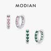 MODIAN 925 Silver Pink And Green Hearts Zirconia Ear Buckles Exquisite Hoop Earrings For Women Original Design Jewelry