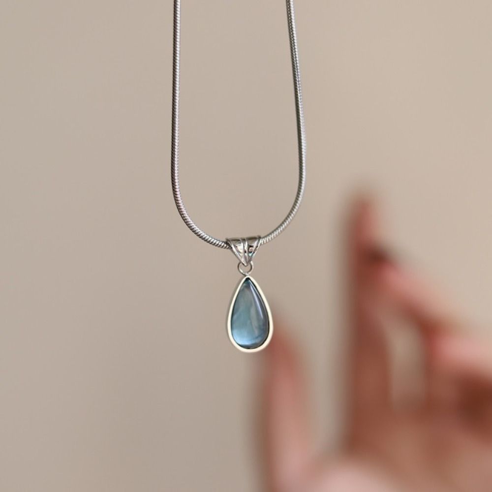 Gold Plated Droplet Necklace Clear Blue Ocean Necklace Water Drop Necklace Women Jewelry