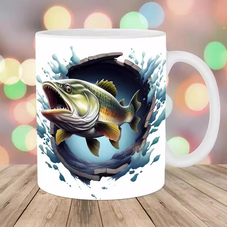 3D Father'S Day Gift Dad Ceramic Coffee Mug Father Goldfish Water Cup Fishing Fishing