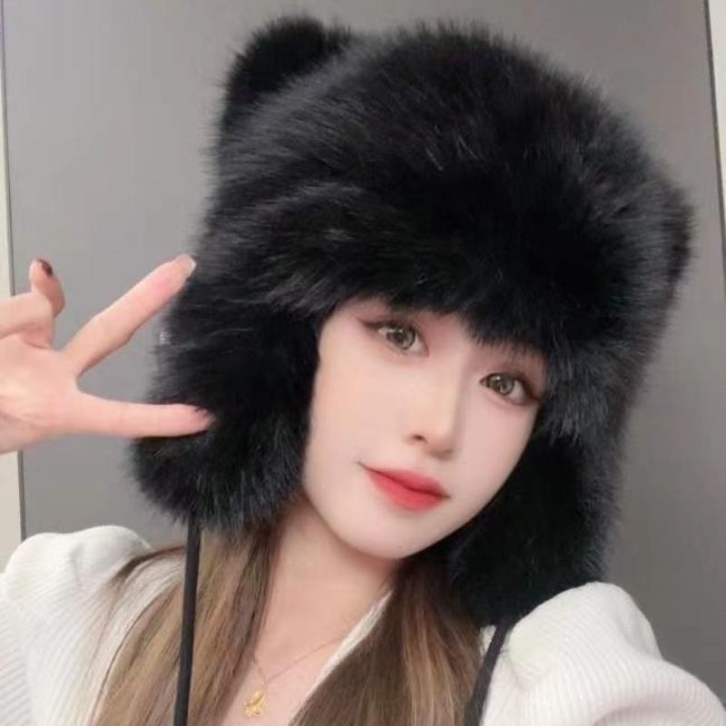 Thickened Winter Hats For Women Keep Warm Windproof Furry Trapper Hat With Cute Tail Ear Protectors Bomber Hat Winter