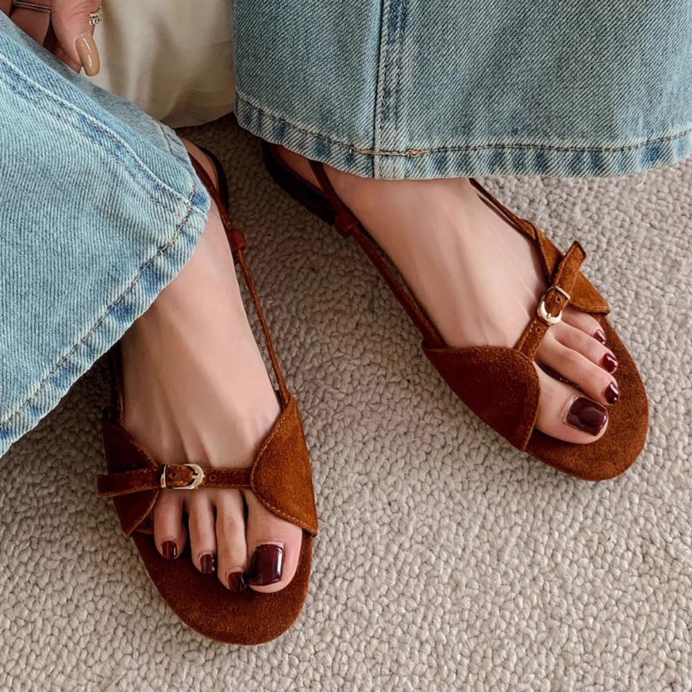 Fashion Sandals for Women 2025 Summer Retro One-piece Flat Sandals Women's Open Toed Vacation Casual Style Roman Sandal Womens Shoes